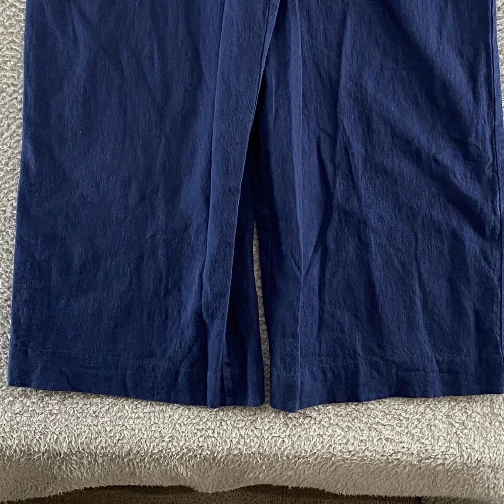Banana Republic Jumpsuit Womens Small Blue Linen Wide Leg Scoop Neck Pockets
